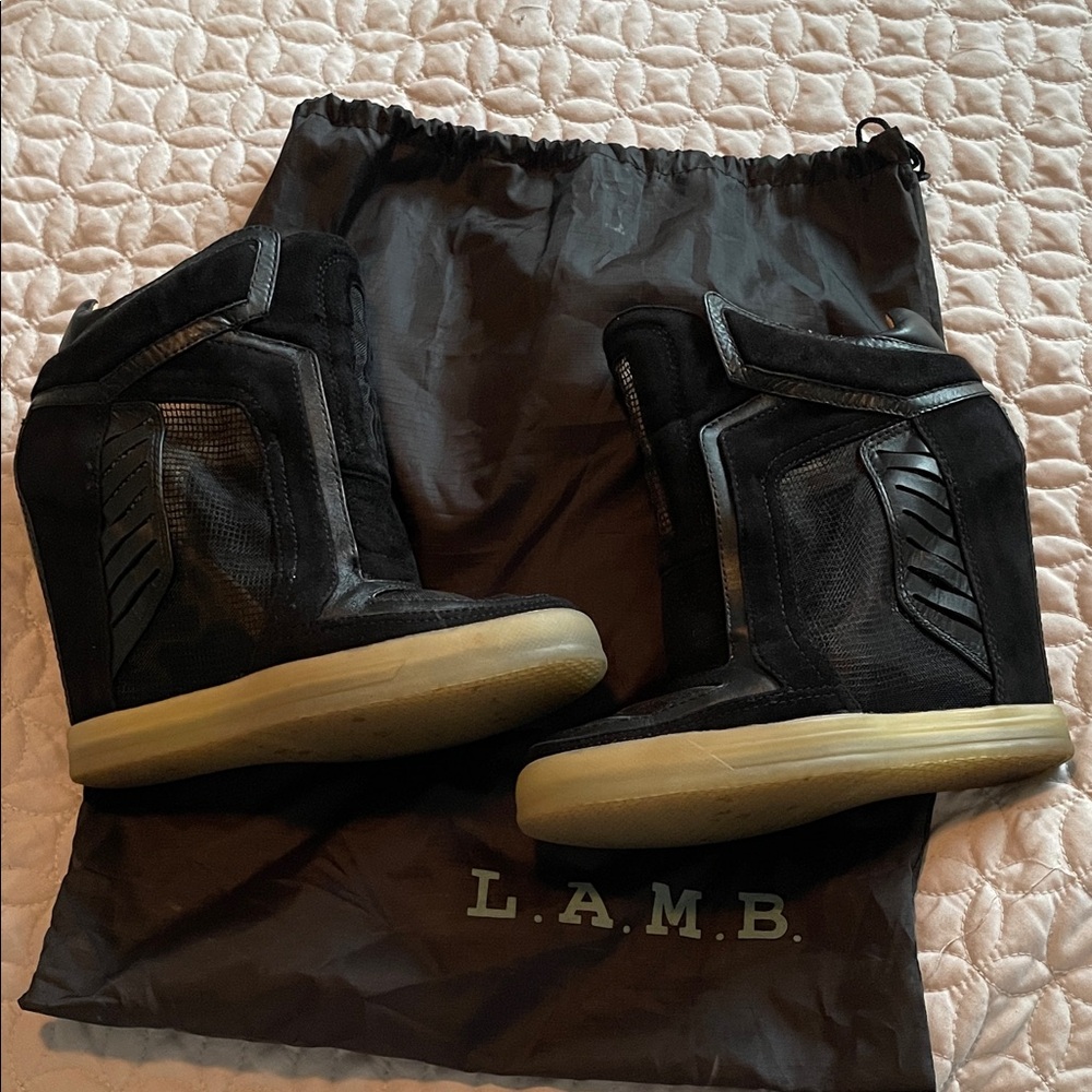 L.A.M.B. Black High-Top Wedge Sneakers